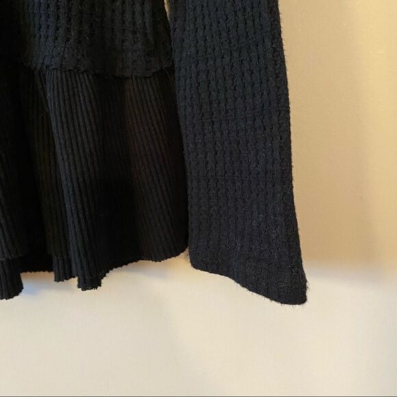 Anthropologie-Eri + Ali Waffle Peplum Black Long Sleeve Thermal (Small) - Picture 9 of 11